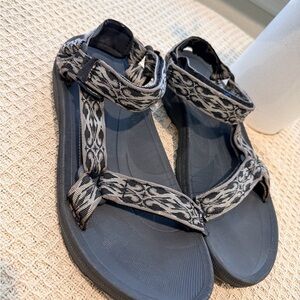 Teva Black Sandals with Gray Patterned Straps